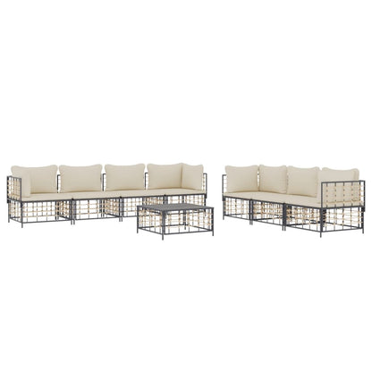 8-Delige Loungeset Met Kussens Poly Rattan Antracietkleurig Beige 4x hoek + 3x midden + Tafel