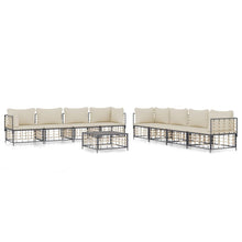 9-Delige Loungeset Met Kussens Poly Rattan Antracietkleurig Beige 4x hoek + 4x midden + Tafel