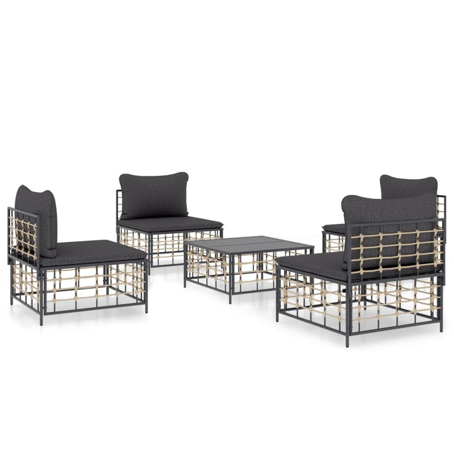 -Delige Loungeset Met Kussens Poly Rattan Antracietkleurig Donkergrijs