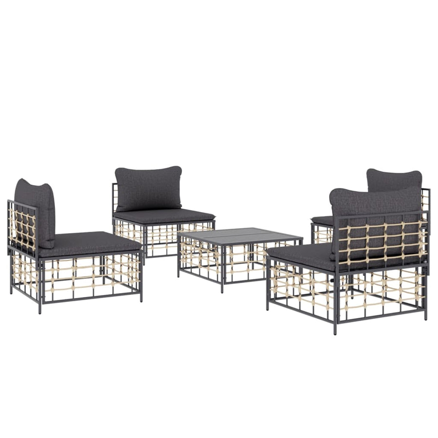 -Delige Loungeset Met Kussens Poly Rattan Antracietkleurig Donkergrijs