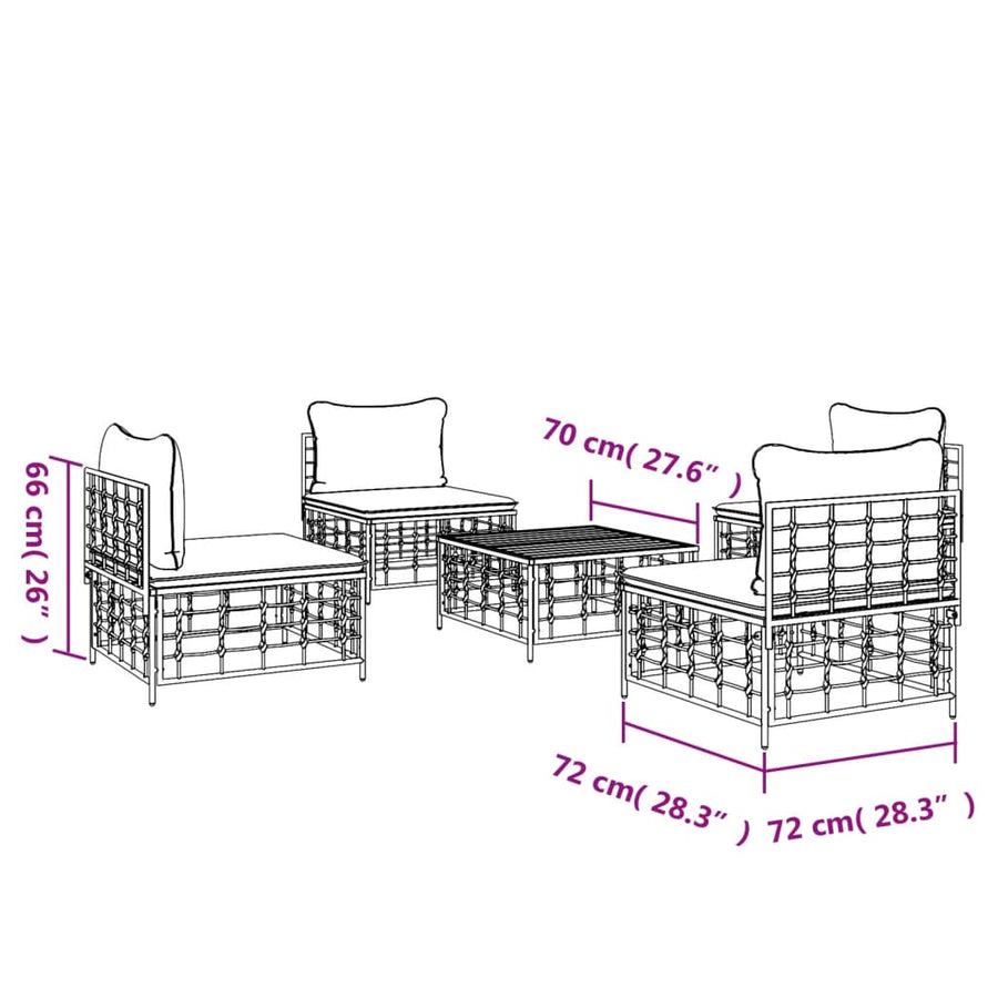 -Delige Loungeset Met Kussens Poly Rattan Antracietkleurig Donkergrijs