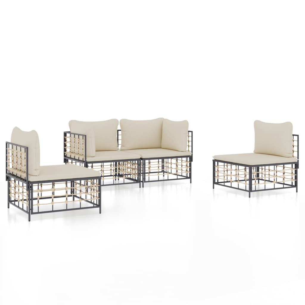 4-Delige Loungeset Met Kussens Poly Rattan Antracietkleurig 1