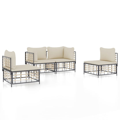 4-Delige Loungeset Met Kussens Poly Rattan Antracietkleurig 1