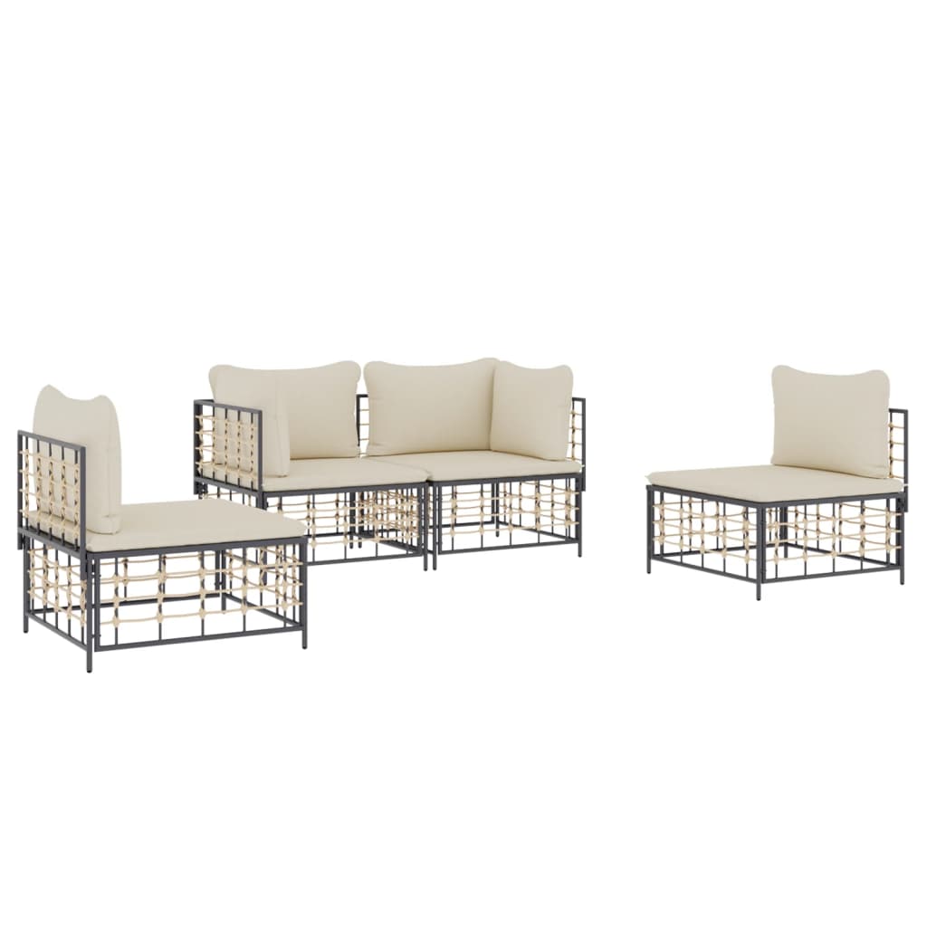 4-Delige Loungeset Met Kussens Poly Rattan Antracietkleurig 1