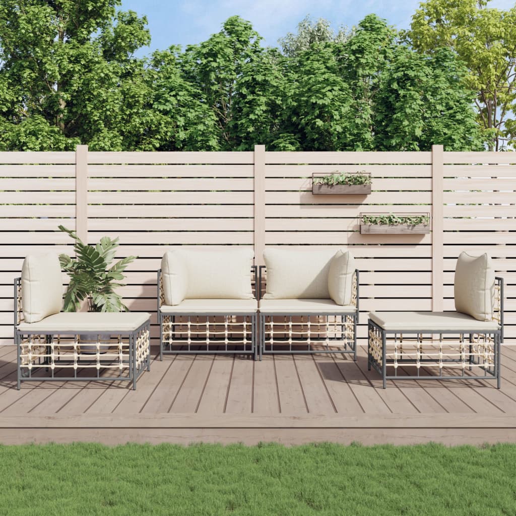 4-Delige Loungeset Met Kussens Poly Rattan Antracietkleurig 1