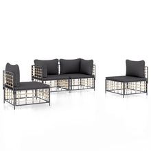 4-Delige Loungeset Met Kussens Poly Rattan Antracietkleurig Donkergrijs 2x hoek + 2x midden
