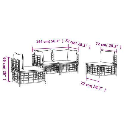 4-Delige Loungeset Met Kussens Poly Rattan Antracietkleurig Donkergrijs 2x hoek + 2x midden