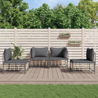 4-Delige Loungeset Met Kussens Poly Rattan Antracietkleurig Donkergrijs 2x hoek + 2x midden