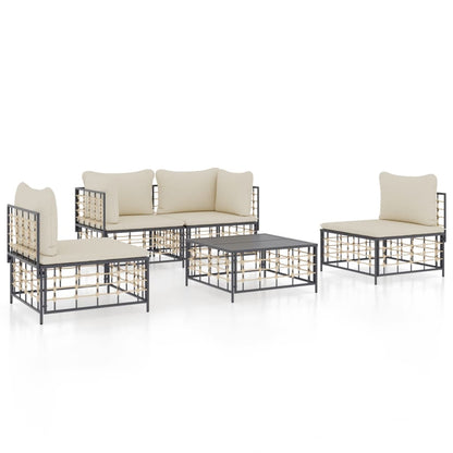 5-Delige Loungeset Met Kussens Poly Rattan Antracietkleurig