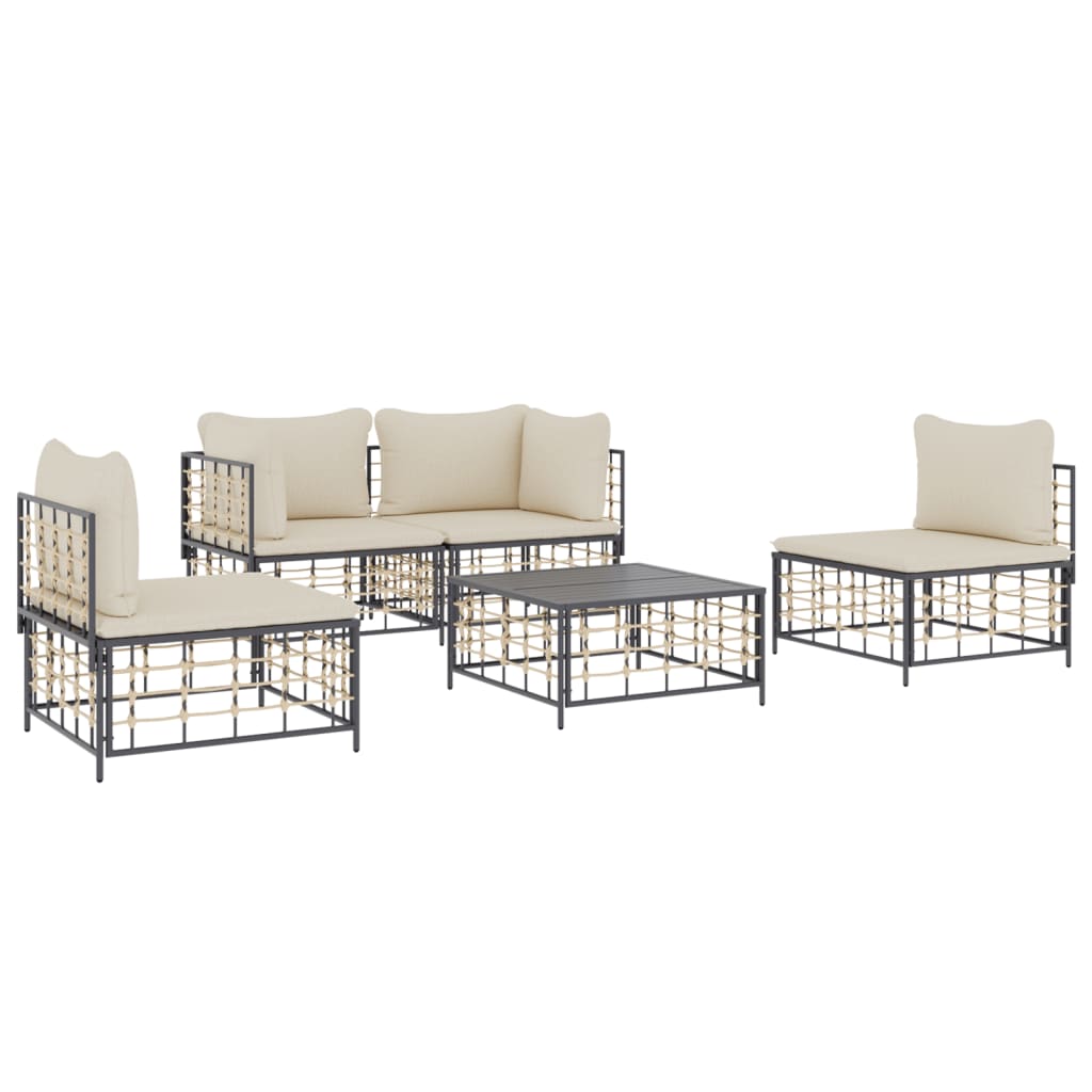 5-Delige Loungeset Met Kussens Poly Rattan Antracietkleurig 1