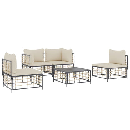 5-Delige Loungeset Met Kussens Poly Rattan Antracietkleurig 1