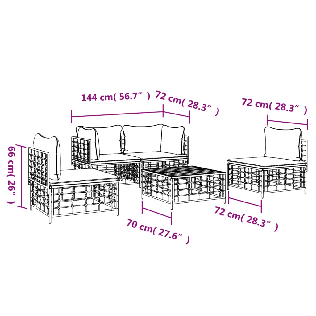 5-Delige Loungeset Met Kussens Poly Rattan Antracietkleurig 1