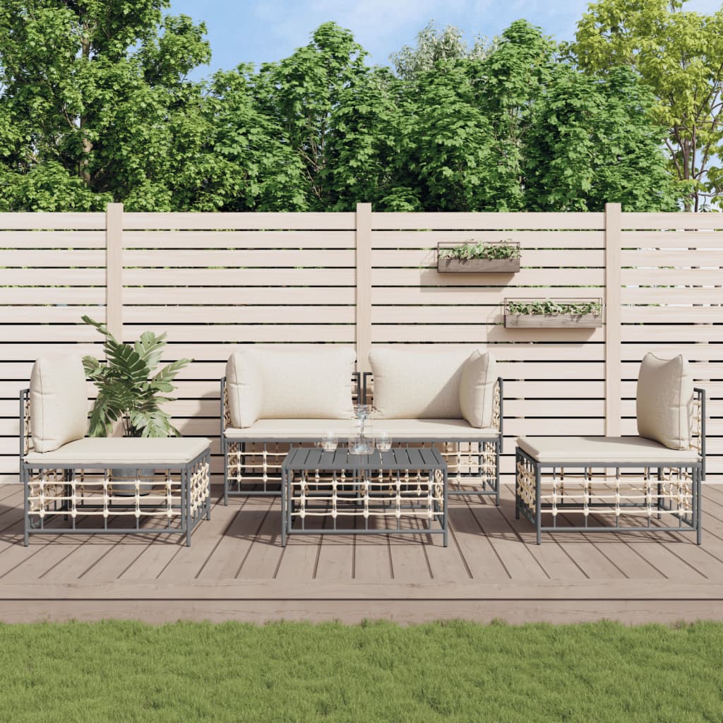 5-Delige Loungeset Met Kussens Poly Rattan Antracietkleurig 1