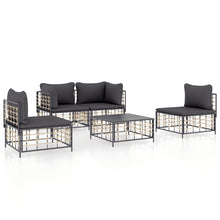 5-Delige Loungeset Met Kussens Poly Rattan Antracietkleurig Donkergrijs 2x hoek + 2x midden + Tafel