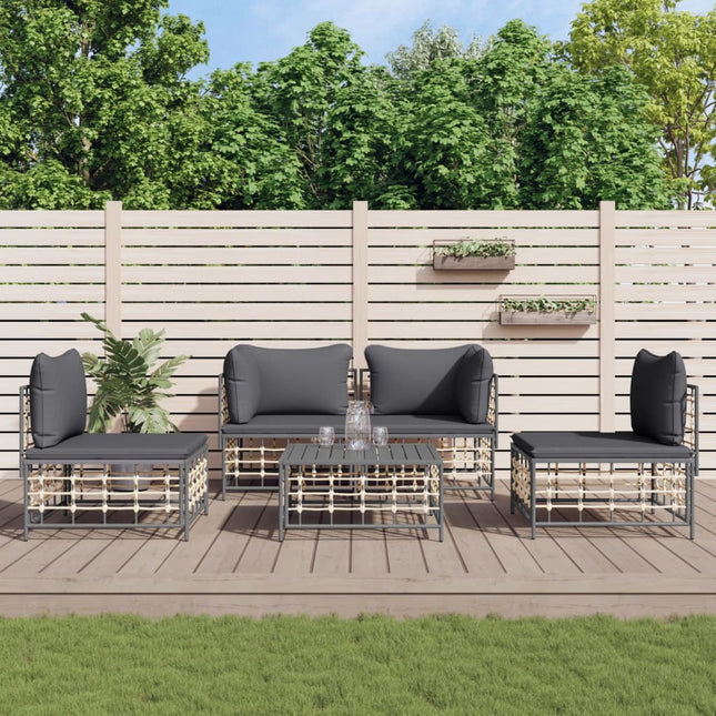 5-Delige Loungeset Met Kussens Poly Rattan Antracietkleurig Donkergrijs 2x hoek + 2x midden + Tafel