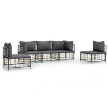 5-Delige Loungeset Met Kussens Poly Rattan Antracietkleurig Donkergrijs 2x hoek + 3x midden