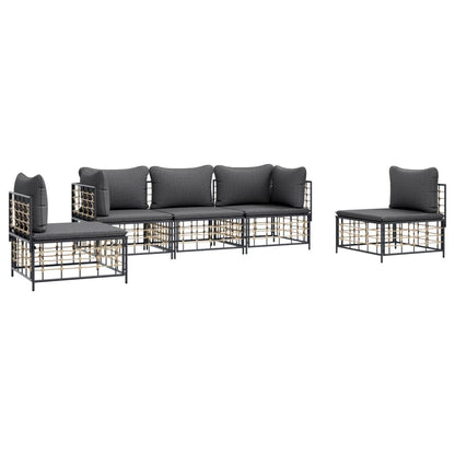 5-Delige Loungeset Met Kussens Poly Rattan Antracietkleurig Donkergrijs 2x hoek + 3x midden