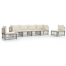 6-Delige Loungeset Met Kussens Poly Rattan Antracietkleurig Beige 2x hoek + 4x midden