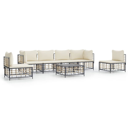7-Delige Loungeset Met Kussens Poly Rattan Antracietkleurig Beige 2x hoek + 4x midden + Tafel