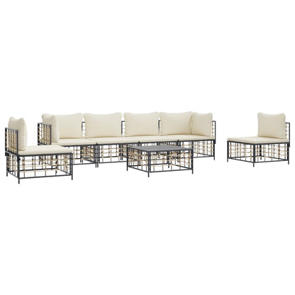7-Delige Loungeset Met Kussens Poly Rattan Antracietkleurig Beige 2x hoek + 4x midden + Tafel
