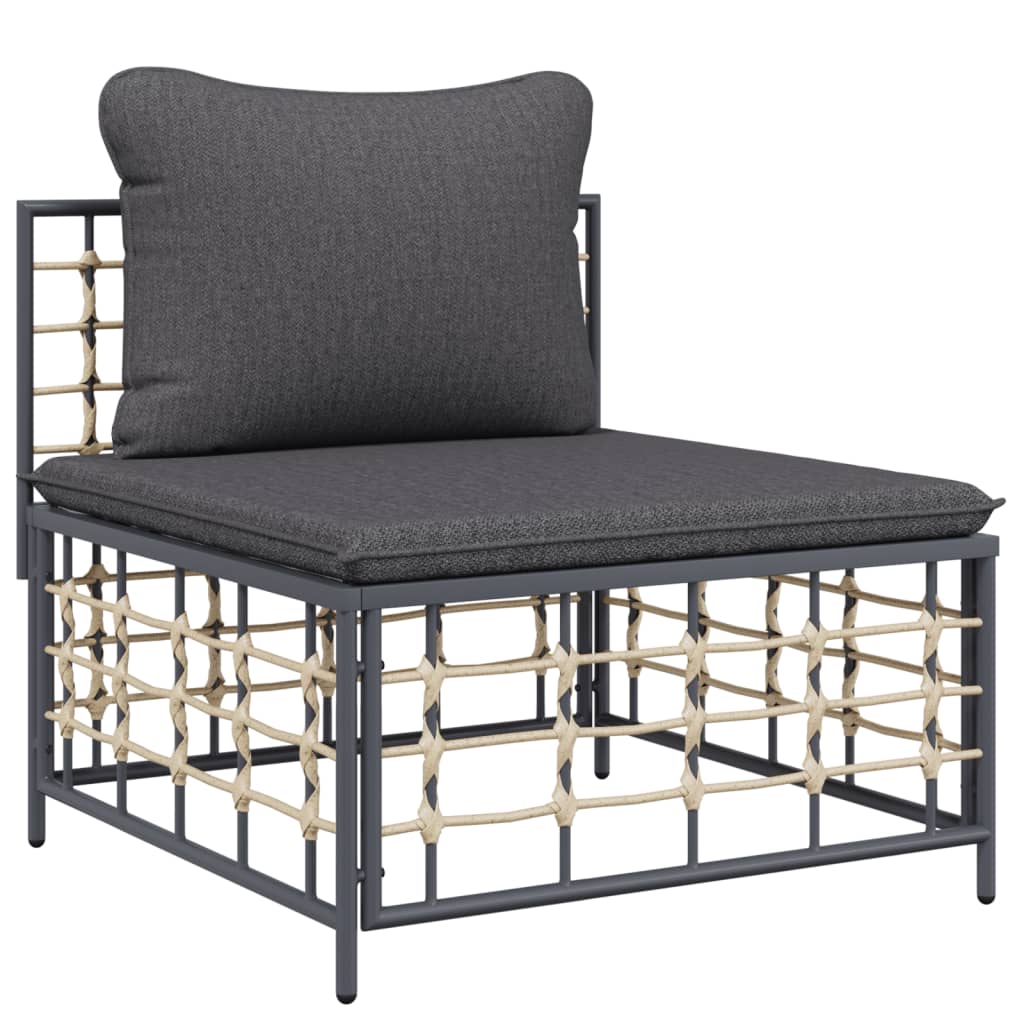 3-Delige Loungeset Met Kussens Poly Rattan Antracietkleurig Donkergrijs hoek + midden + voetensteun