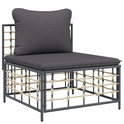 3-Delige Loungeset Met Kussens Poly Rattan Antracietkleurig Donkergrijs hoek + midden + voetensteun