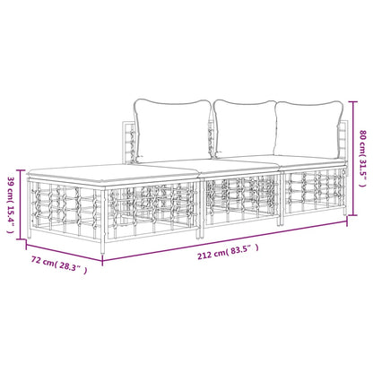 3-Delige Loungeset Met Kussens Poly Rattan Antracietkleurig Donkergrijs hoek + midden + voetensteun