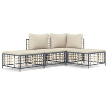 4-Delige Loungeset Met Kussens Poly Rattan Antracietkleurig Beige hoek + midden + 2x voetensteun