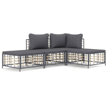 4-Delige Loungeset Met Kussens Poly Rattan Antracietkleurig Donkergrijs hoek + midden + 2x voetensteun