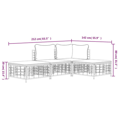 4-Delige Loungeset Met Kussens Poly Rattan Antracietkleurig Donkergrijs hoek + midden + 2x voetensteun