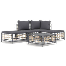 5-Delige Loungeset Met Kussens Poly Rattan Antracietkleurig Donkergrijs hoek + midden + 2x voetensteun + Tafel