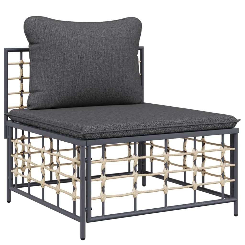 5-Delige Loungeset Met Kussens Poly Rattan Antracietkleurig Donkergrijs hoek + midden + 2x voetensteun + Tafel