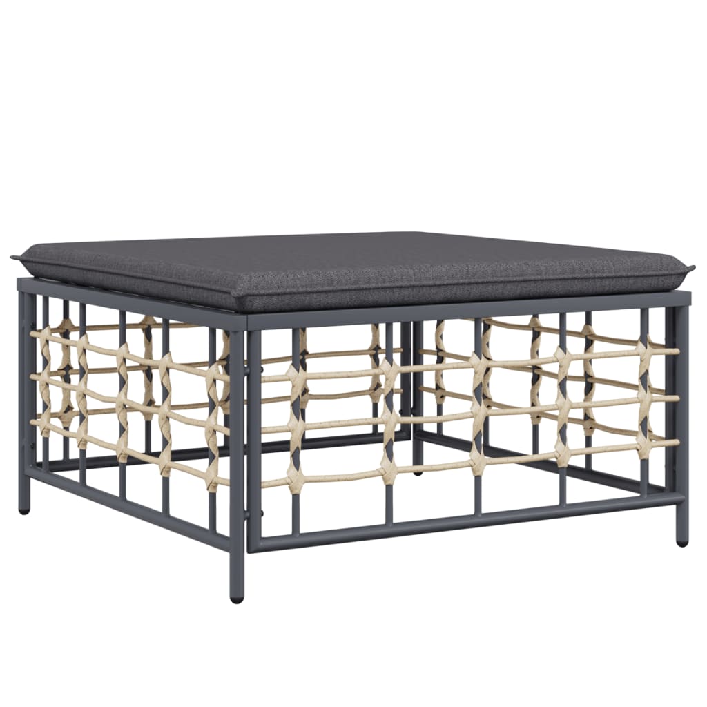 5-Delige Loungeset Met Kussens Poly Rattan Antracietkleurig Donkergrijs hoek + midden + 2x voetensteun + Tafel