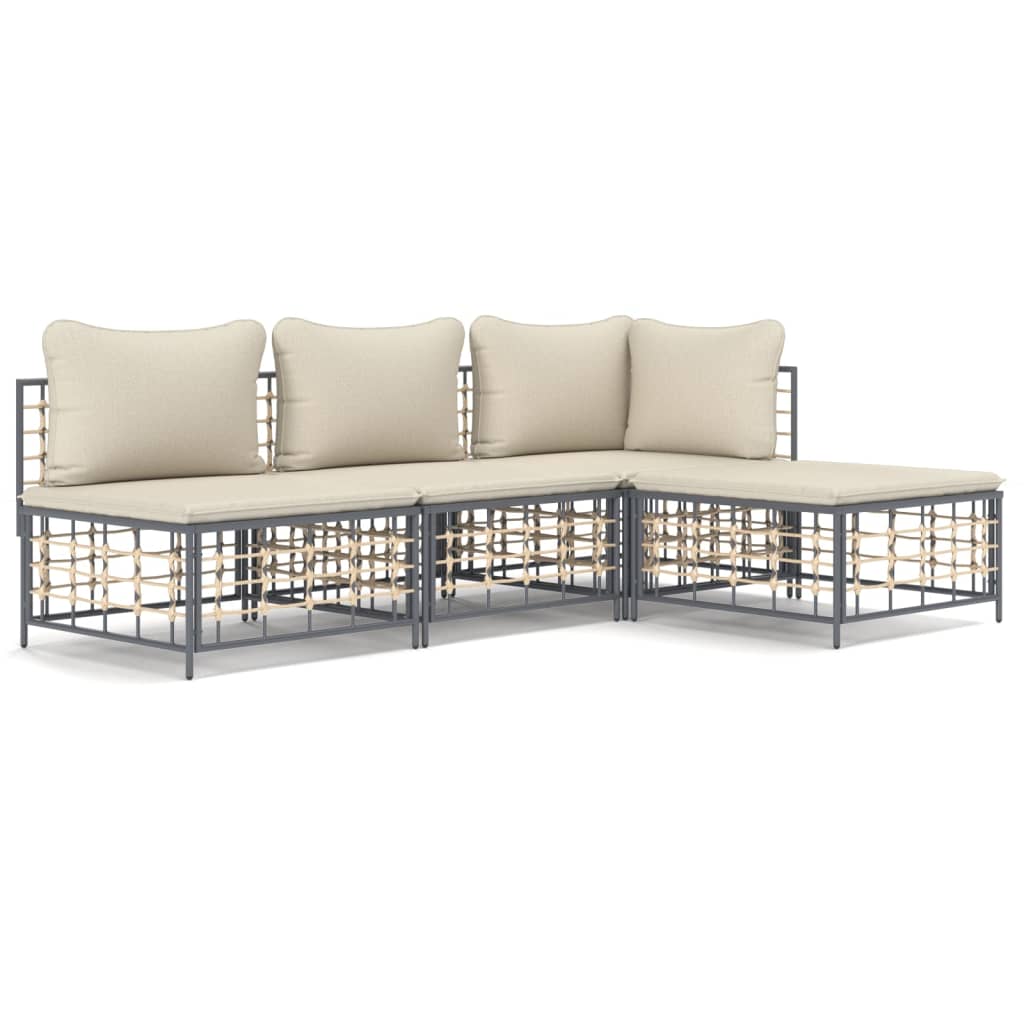 4-Delige Loungeset Met Kussens Poly Rattan Antracietkleurig 1