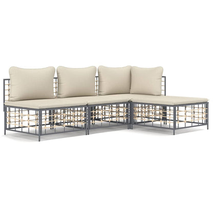 4-Delige Loungeset Met Kussens Poly Rattan Antracietkleurig 1