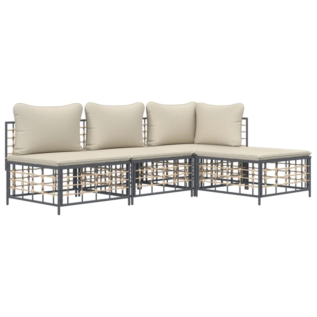 4-Delige Loungeset Met Kussens Poly Rattan Antracietkleurig 1