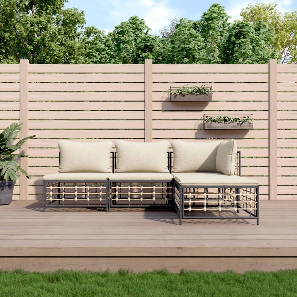 4-Delige Loungeset Met Kussens Poly Rattan Antracietkleurig 1