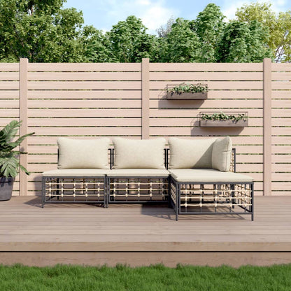 4-Delige Loungeset Met Kussens Poly Rattan Antracietkleurig 1