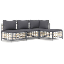 4-Delige Loungeset Met Kussens Poly Rattan Antracietkleurig Donkergrijs hoek + 2x midden + voetensteun