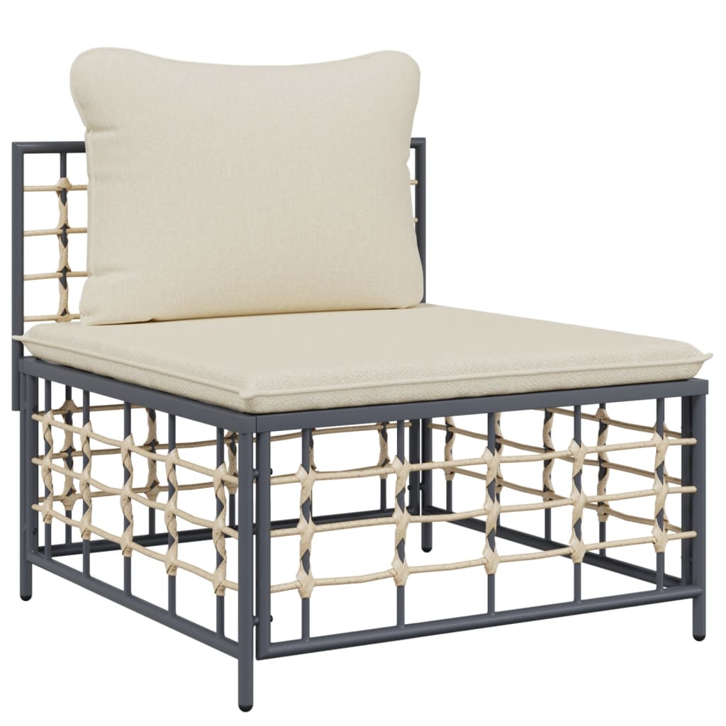 5-Delige Loungeset Met Kussens Poly Rattan Antracietkleurig Beige hoek + 3x midden + voetensteun