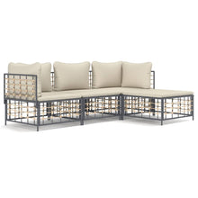 4-Delige Loungeset Met Kussens Poly Rattan Antracietkleurig Beige 2x hoek + midden + voetensteun