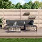 4-Delige Loungeset Met Kussens Poly Rattan Antracietkleurig Donkergrijs 2x hoek + midden + voetensteun + Tafel