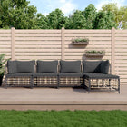 5-Delige Loungeset Met Kussens Poly Rattan Antracietkleurig Donkergrijs 2x hoek + 2x midden + voetensteun