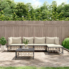 6-Delige Loungeset Met Kussens Poly Rattan Antracietkleurig Beige 2x hoek + 2x midden + voetensteun + Tafel