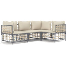4-Delige Loungeset Met Kussens Poly Rattan Antracietkleurig Beige 3x hoek + midden