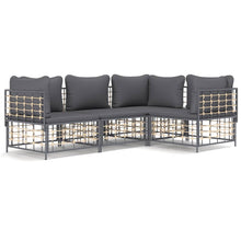 4-Delige Loungeset Met Kussens Poly Rattan Antracietkleurig Donkergrijs 3x hoek + midden