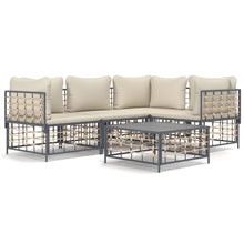 5-Delige Loungeset Met Kussens Poly Rattan Antracietkleurig Beige 3x hoek + midden + Tafel