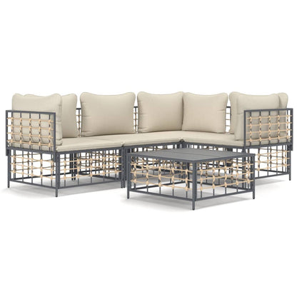 5-Delige Loungeset Met Kussens Poly Rattan Antracietkleurig Beige 3x hoek + midden + Tafel