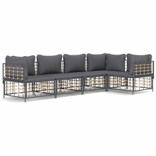 5-Delige Loungeset Met Kussens Poly Rattan Antracietkleurig Donkergrijs 3x hoek + 2x midden