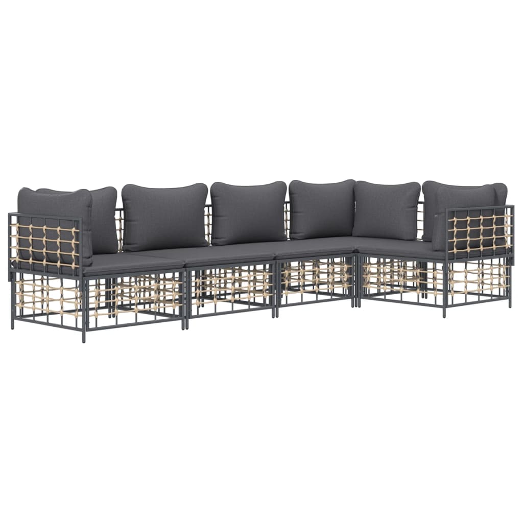 5-Delige Loungeset Met Kussens Poly Rattan Antracietkleurig Donkergrijs 3x hoek + 2x midden